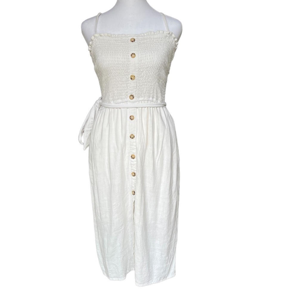Abercrombie & Fitch - White Midi Smocked Spring Bridal Casual Dress Sz Medium